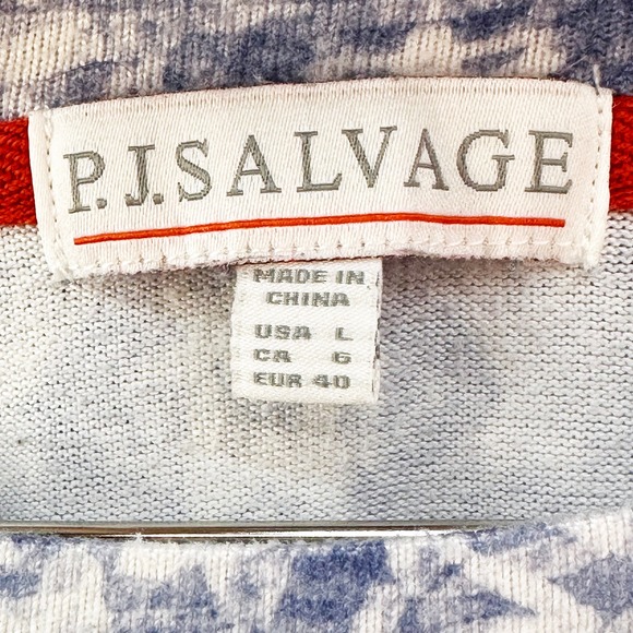 PJ SALVAGE Long Sleeve & Jogger Pajama Set • Large • blue white geometric print - Picture 8 of 11